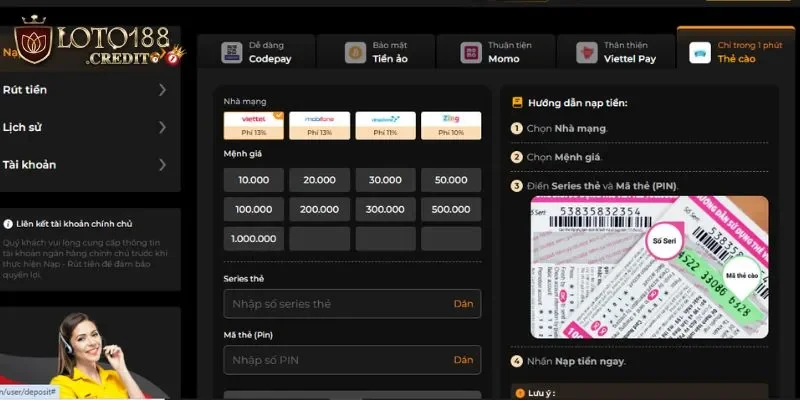 Nạp tiền thông qua thẻ cào là hình thức đơn giản được áp dụng